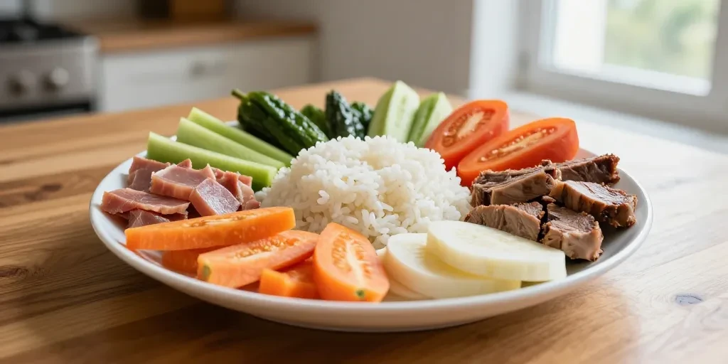 repas équilibré avec du riz