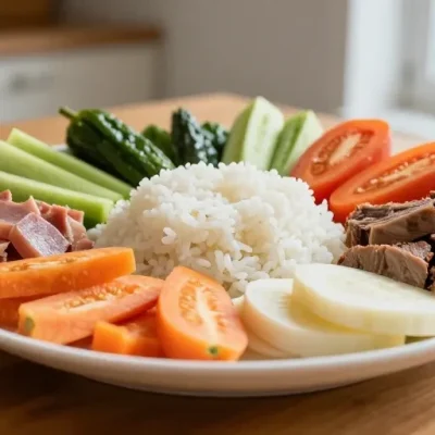 repas équilibré avec du riz